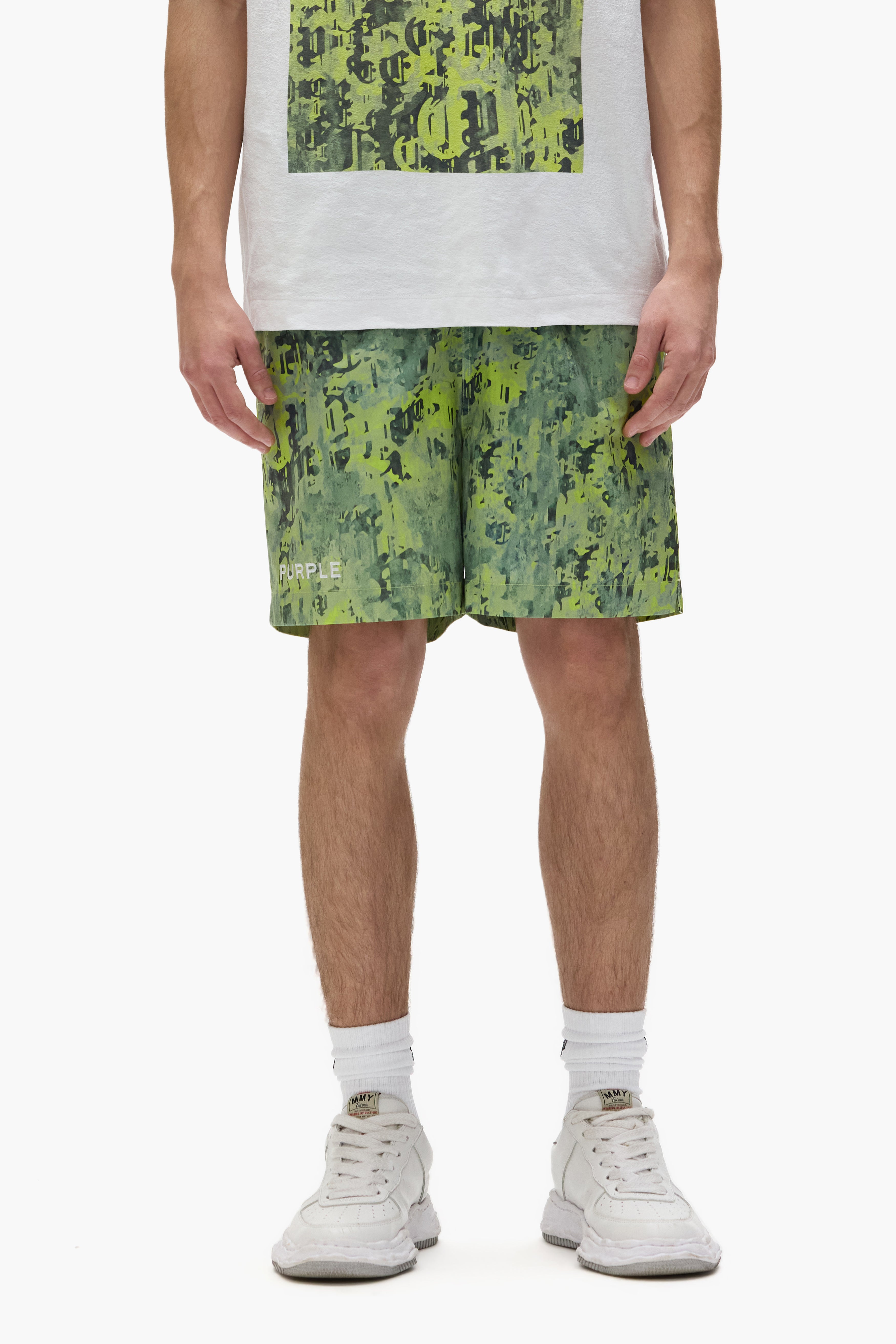 Worn Gothic Camo Swim Shorts