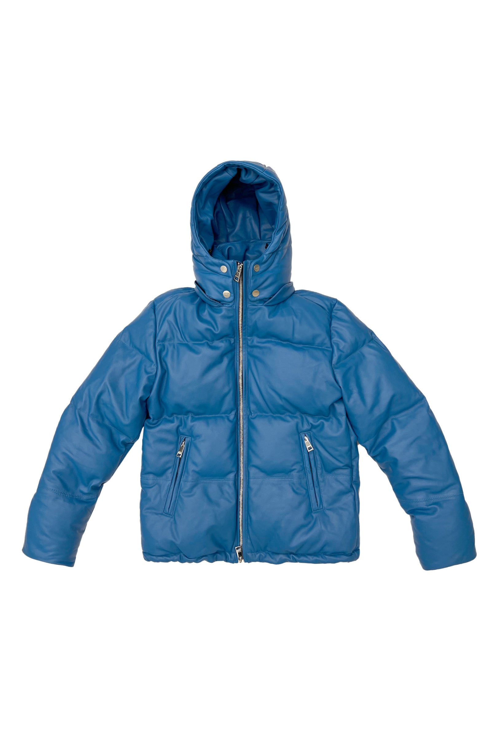 LEATHER PUFFER JACKET - Galaxy Blue